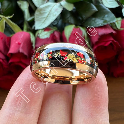 Dropshipping 6mm 8mm 18k Gold Farbe Kuppel Ehering Schöner Wolframkarbid Ring mit roter und Goldfolieninlage Comfort Fit