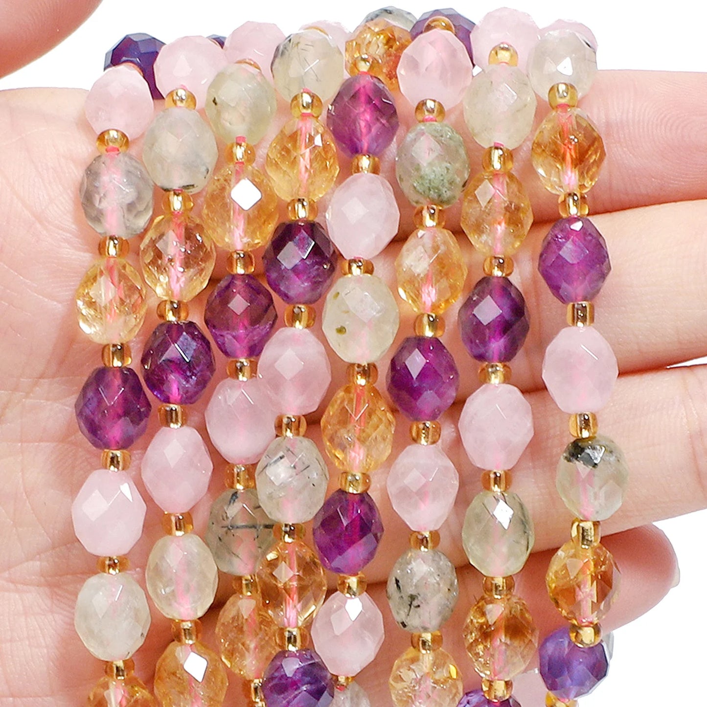 AAA Facettierte natürliche farbige Fluorit-Quarzperlen, 8 x 7 mm, ovale Form, Perlen für Schmuckherstellung, DIY-Perlenzubehör