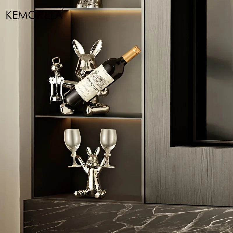 KEMORELA Hasen-Weinregal-Halter, 1 Stück, Champagner-Präsentationsständer, dekoratives Schreibtisch-Ornament für Zuhause, Weinschrank, Bar, Weinkeller