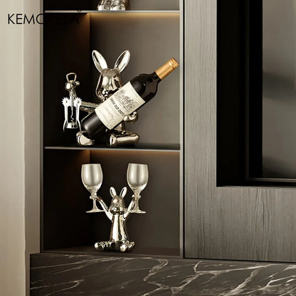 KEMORELA Hasen-Weinregal-Halter, 1 Stück, Champagner-Präsentationsständer, dekoratives Schreibtisch-Ornament für Zuhause, Weinschrank, Bar, Weinkeller