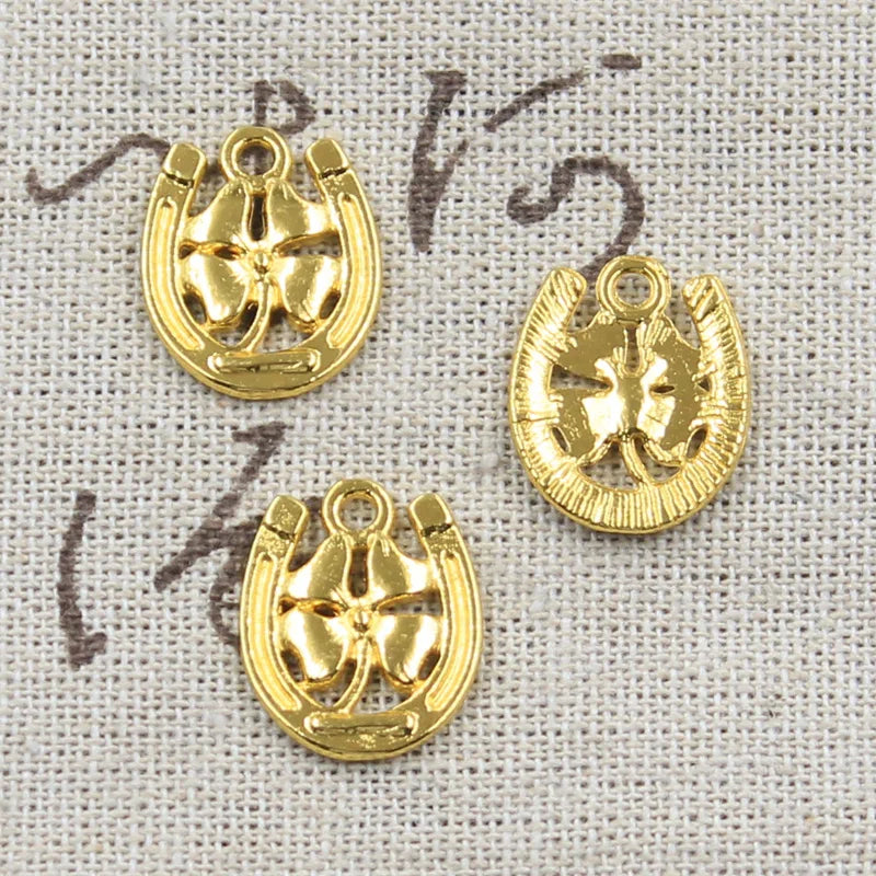 12 Stück Charms Hufeisen Glücksklee 18x15mm Antikherstellung Anhänger passend, Vintage tibetische Bronze Silber Farbe, DIY handgefertigter Schmuck