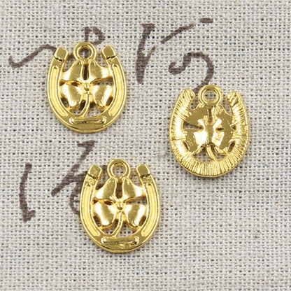 12 Stück Charms Hufeisen Glücksklee 18x15mm Antikherstellung Anhänger passend, Vintage tibetische Bronze Silber Farbe, DIY handgefertigter Schmuck