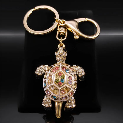 Exquisite bunte Kristall Schildkröte Schlüsselanhänger Halter für Frauen Männer Legierung Strass Tier Schlüsselanhänger Charme Schmuck Geschenke K5205S03