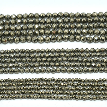 Natürliche facettierte runde Pyritperlen 2 mm/3 mm/4 mm