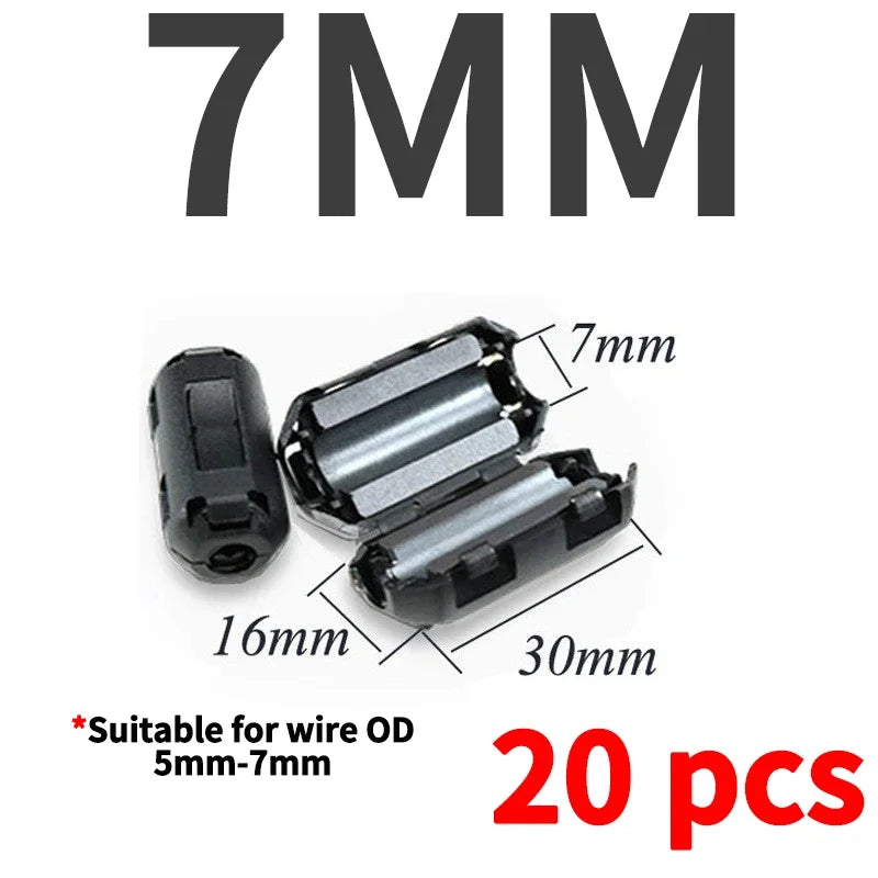 20 Stück Magnetring-Ferritfilter, störungsfrei, abnehmbarer EMC-Innendurchmesser 3,5 mm, 5/7/9/11/13/15 mm