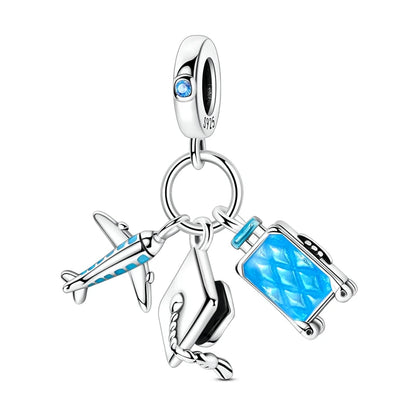 Blaue Serie aus 925er-Sterlingsilber, Eule, Schmetterling, Piratenschiff, Auto, Käfer, Clogs, Charm, passend für DIY-Armbänder, Halsketten, lustige passende Geschenke
