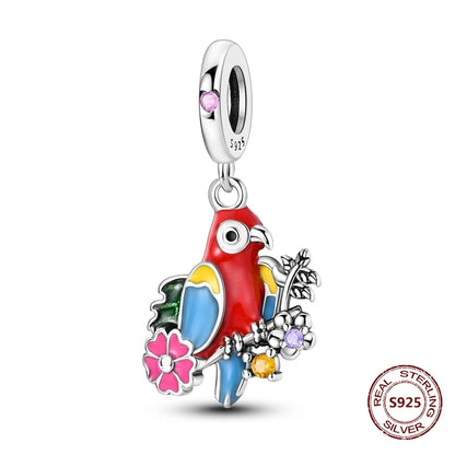 Gelber Sonnenblumen-Charm aus 925er Silber, Original-Zirkon, Kolibri, Einhorn-Charms, passend für Armbänder, DIY-Schmuck für Frauen, Hochzeitsgeschenk