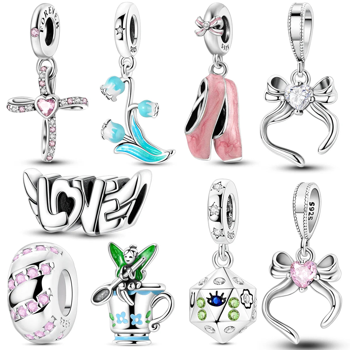 Original 925 Sterling Silber Goldene Haustiere Charms Perle Bunte Zirkonium Klee Engel Herz Baumeln Fit Armband DIY Schmuck Geschenk