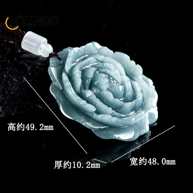 Natürliche EINE Waren Jadeit Blau Wasser Pfingstrose Anhänger Blumen Reiche Mode Luxus Charme Frauen Jade Halskette Schmuck Urlaub Geschenk