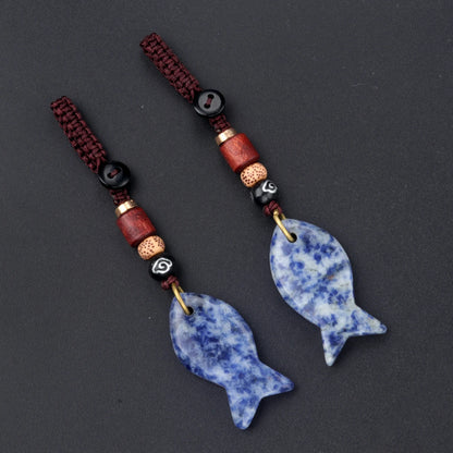 1 stücke natürliche Halbe del stein Tigerauge Stein gewebte kleine Fisch Auto Schlüssel bund Tasche Anhänger Schmuck Zubehör Geschenk