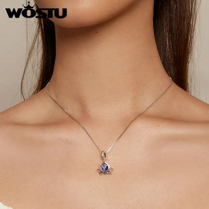 WOSTU Anhänger aus 925er-Sterlingsilber, Liebesherz-Charm, Dackel-Hund, lila Kristall, Lotus-Perlen, passend für Armband, DIY-Halskette, Mädchen-Geschenk