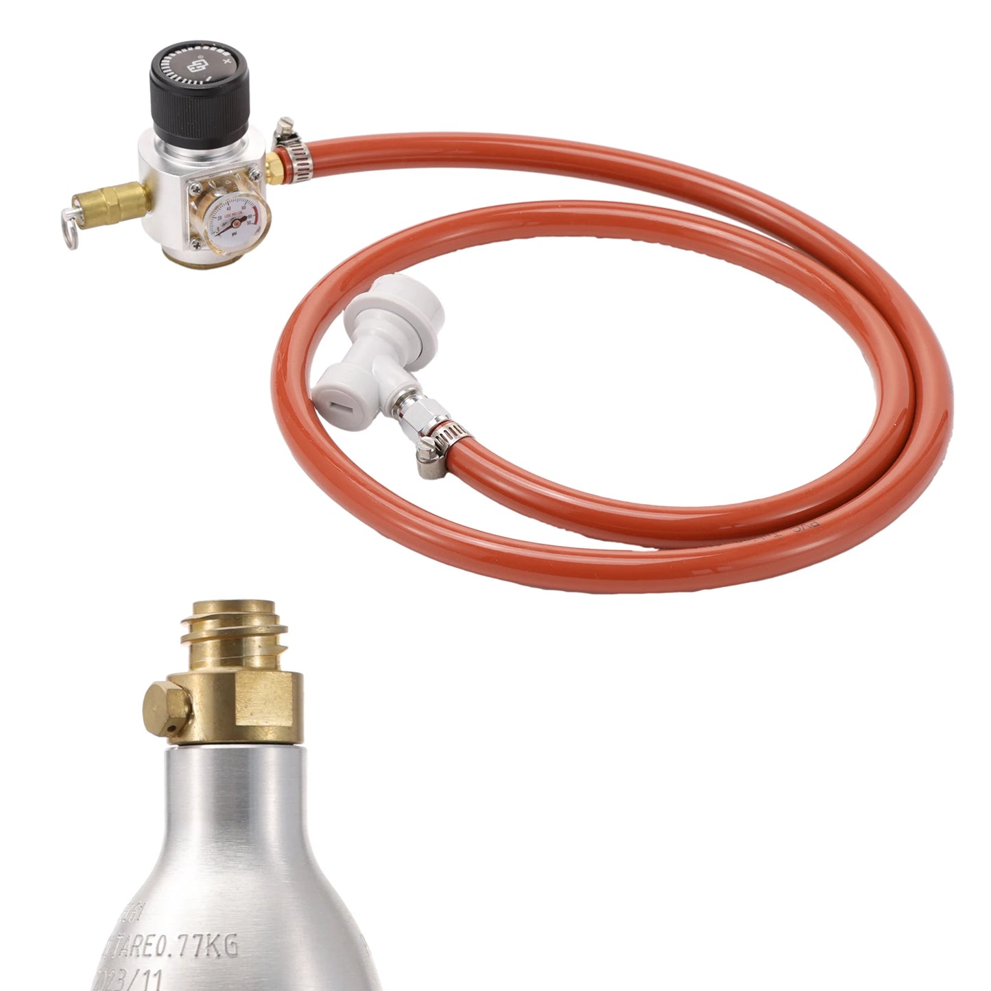 Mini-CO2-Regler, 4 Fuß Gasleitung und Kugelschloss-Armaturen, Tr21 x 4 Einlass, Sodawasser, selbstgebrautes Bier, Karbonisierung, Fassungsteile