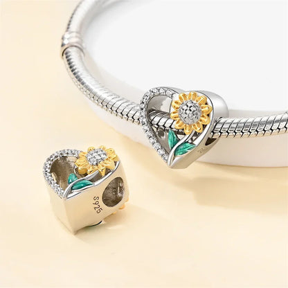 Exquisite Charm-Perlen aus 925er-Sterlingsilber mit Blumenserie, Sonnenblume, Sakura-Chrysanthemen-Anhänger für Damen, Schmuck, modisches Geschenk