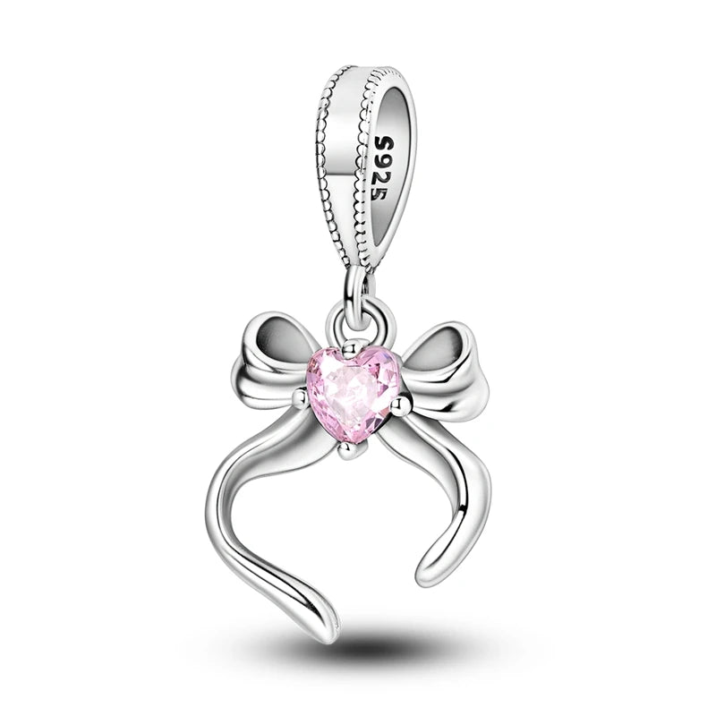 Neue 2025 925 Sterling Silber Charms Perlen Liebe Herz Rosa Original Charm Anhänger Fit Charm Armbänder DIY Schmuck Geburtstag Geschenk