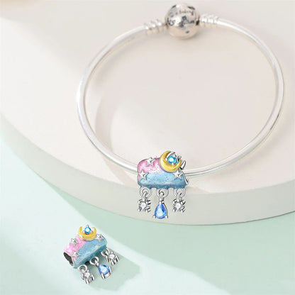 Blaue Serie 925er Sterling Jungfrau Maria Schleife Chamäleon Tanzschuhe Flugzeug Ticket Charm passend für DIY Armband Halskette süße Geschenke
