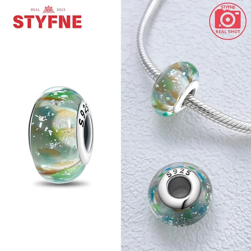 Echtes Sterlingsilber 925, Blumen-Charms, Glas, neue Original-Perle, bunt, Murano, passend für Original-Armbänder, DIY für Frauen, Schmuck, Geschenke