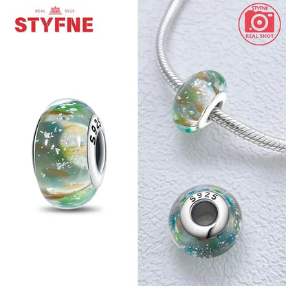 Echtes Sterlingsilber 925, Blumen-Charms, Glas, neue Original-Perle, bunt, Murano, passend für Original-Armbänder, DIY für Frauen, Schmuck, Geschenke