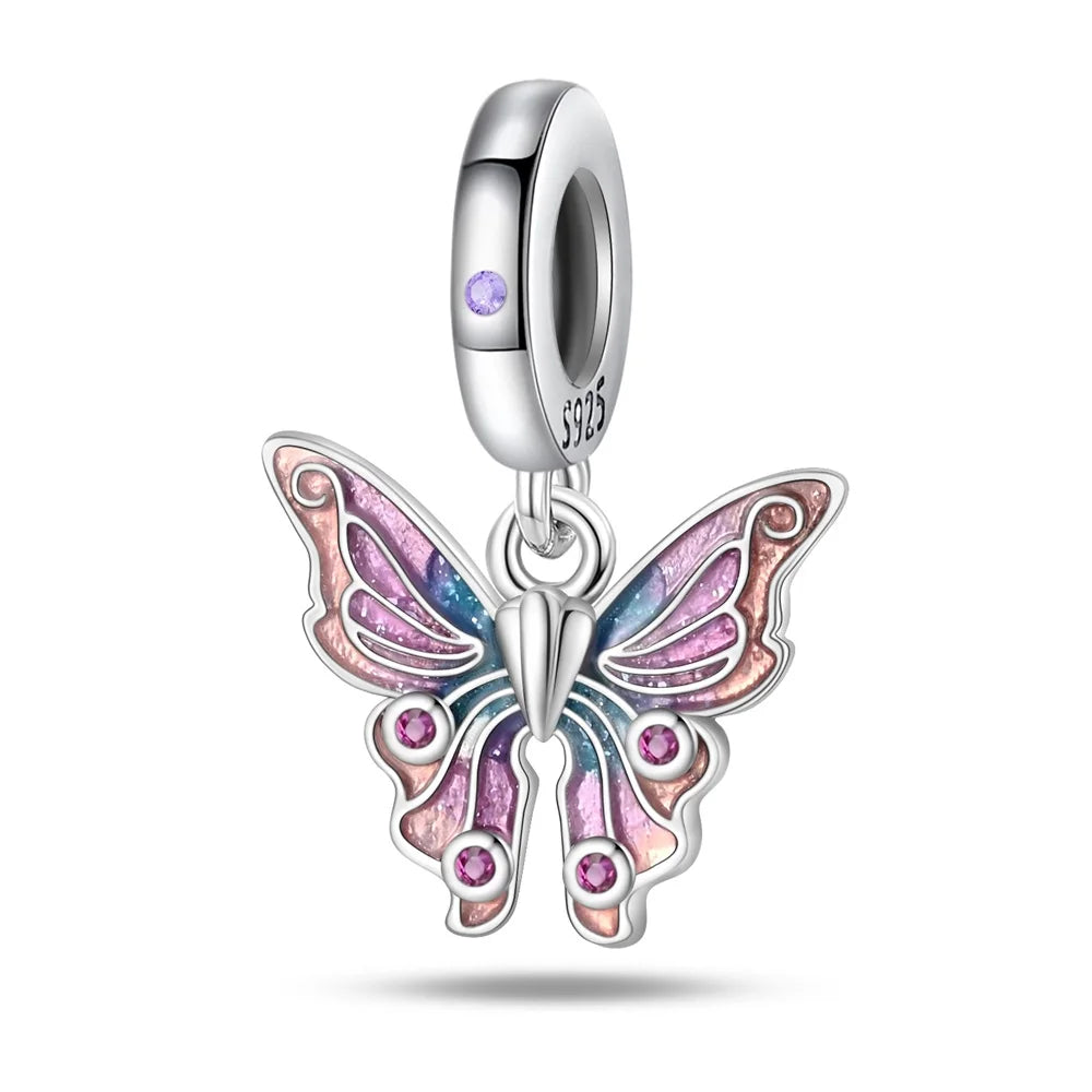 Glänzende Schmetterlingsanhänger aus 925er-Sterlingsilber mit flatternder Dunkelheit, passend für DIY-Armbänder, Halsketten, romantisches Geschenk, Paarung