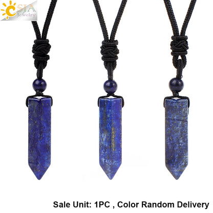 CSJA Sechseckige Naturstein-Anhänger-Kristall-Halskette für Damen und Herren, Amethyst, Tigerauge, schwarzer Obsidian, verstellbare Seilkette H477