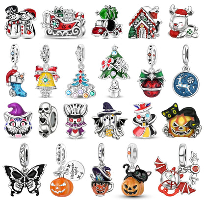 Heißer Verkauf 925er Sterlingsilber Schlitten- und Schneemann-Perlen und Kürbiskopf-Anhänger, passend für Armbänder, Weihnachts- und Halloween-Geschenke