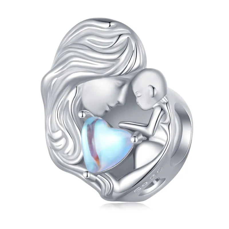 WOSTU 925 Sterling Silber Mondstein Charms Herz Perlen Astronaut Mond Anhänger Fit Original Armband DIY Halskette Schmuck Machen