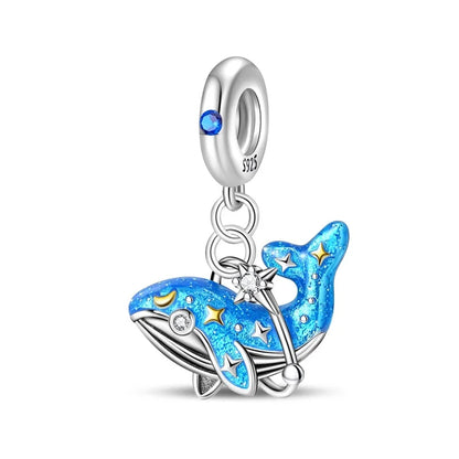 Ocean Series 925er Sterlingsilber, Wal, Schildkröte, kleiner Fisch, Qualle, Delfin, blauer Charm, passend für DIY-Armband, Halskette, Party-Schmuck