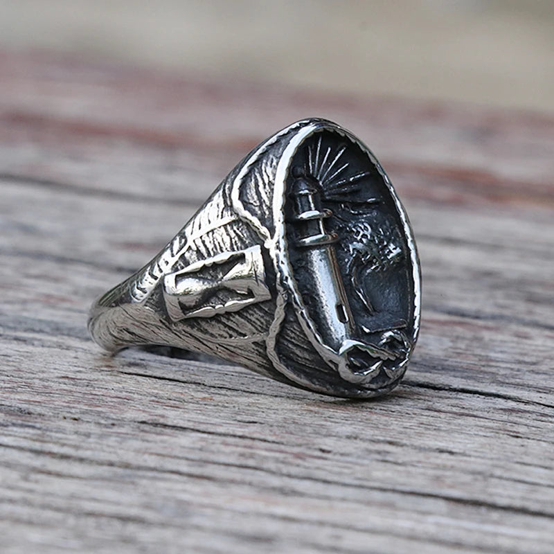 Vintage Nautischen Leuchtturm Viking Ring Männer 316L Edelstahl Nautischen Amulett Signet Ring Nordic Frieden Amulett Schmuck Geschenk