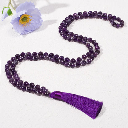 8mm Natürliche Amethyst-Perlen Geknotete 108 Japa Mala Gebetskette Meditations-Gebets-Yoga-Schmuck für Männer und Frauen