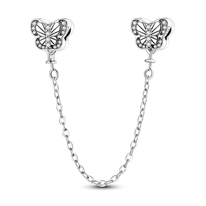 Exquisiter 925er-Sterlingsilber-Charm mit funkelndem Edelstein, Schlüssel, Blume, Schmetterling, passend für DIY-Armbänder, Halsketten, edler Schmuck, Geschenke