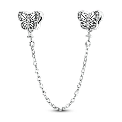 Exquisiter 925er-Sterlingsilber-Charm mit funkelndem Edelstein, Schlüssel, Blume, Schmetterling, passend für DIY-Armbänder, Halsketten, edler Schmuck, Geschenke