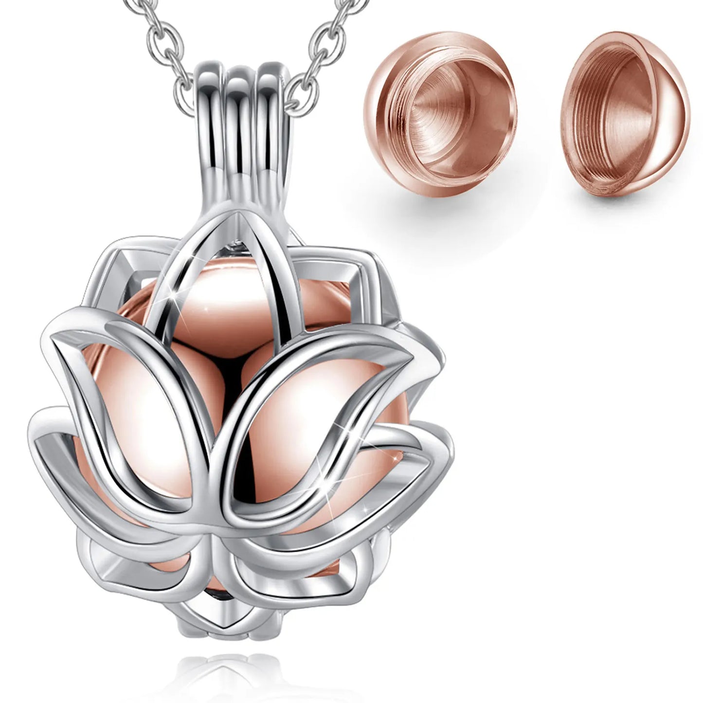 EUDORA Urnen-Anhänger, 14 mm, Lotusblüten-Käfig, Medaillon, Aschebehälter, Andenkenkapsel, Halskette, Hohlkugel, DIY-Schmuck, k332n14