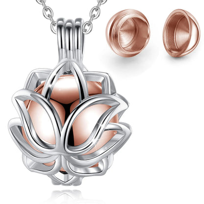EUDORA Urnen-Anhänger, 14 mm, Lotusblüten-Käfig, Medaillon, Aschebehälter, Andenkenkapsel, Halskette, Hohlkugel, DIY-Schmuck, k332n14