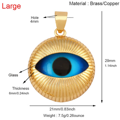 Blaues rundes Herz-Augen-Glücksamulett, türkischer Glücksanhänger, echtes 18 Karat vergoldetes Halsketten-Armband, Schmuckzubehör, S52
