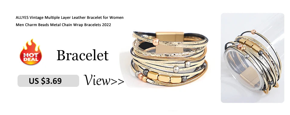 ALLYES Retro Blue Leather Bracelets for Women Men Boho Charm Pearl Crystal Heart Multilayer Wrap Bracelet &amp; Bangle Jewelry Gifts