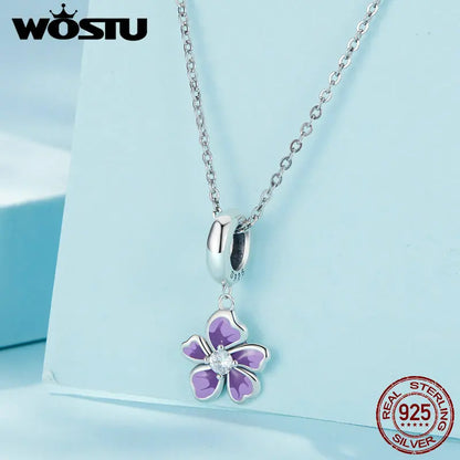 WOSTU Anhänger aus 925er-Sterlingsilber, Liebesherz-Charm, Dackel-Hund, lila Kristall, Lotus-Perlen, passend für Armband, DIY-Halskette, Mädchen-Geschenk