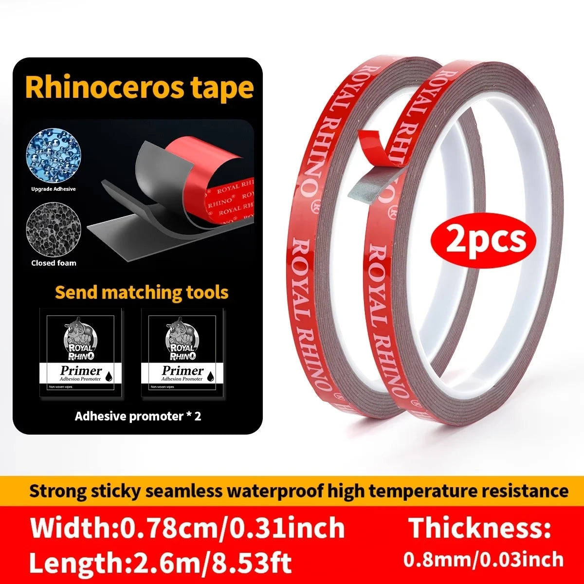 2 Rollen starkes doppelseitiges Klebeband, Acrylschaum-Klebeband, hochviskoses Klebeband, keine Spuren, Wandfixierungsaufkleber für die Auto-, Heim- und Industriebranche