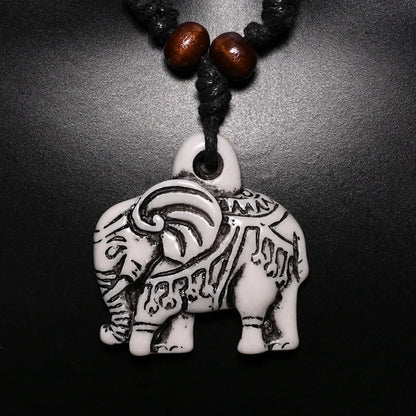 FX026 Elefanten-Halskette, Vintage-Anhänger, Mann-Halsband, Retro-Afrika-Schmuck, Tribal-Stil, Nachahmung von Yak-Knochen, Halskette, Amulett, Geschenk