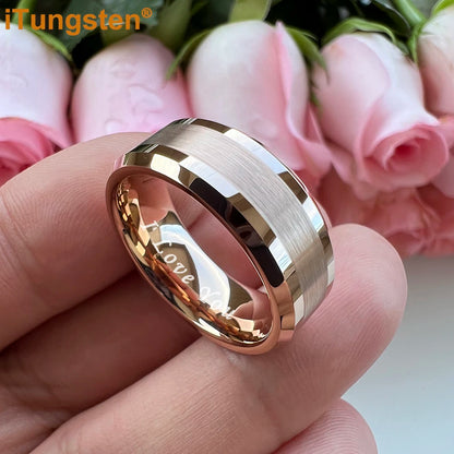iTungsten 6mm 8mm Wolframkarbid-Fingerring für Herren und Damen, Verlobung, Ehering, Modeschmuck, I Love You, graviert, bequeme Passform