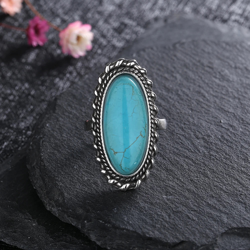 Vintage S925 Silber Ring Natürliche Türkis Ringe Luxus Schmuck Party Jahrestag Geburtstag Geschenk für Frauen Mann