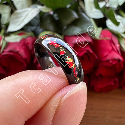 Dropshipping 6mm 8mm 18k Gold Farbe Kuppel Ehering Schöner Wolframkarbid Ring mit roter und Goldfolieninlage Comfort Fit