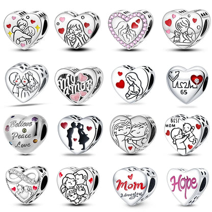 Charms aus 925er-Sterlingsilber, romantische Herz-Serie, Perlen, passend für Qikaola 925 Original-Armbänder, DIY-Schmuck zum Muttertag, Geschenke