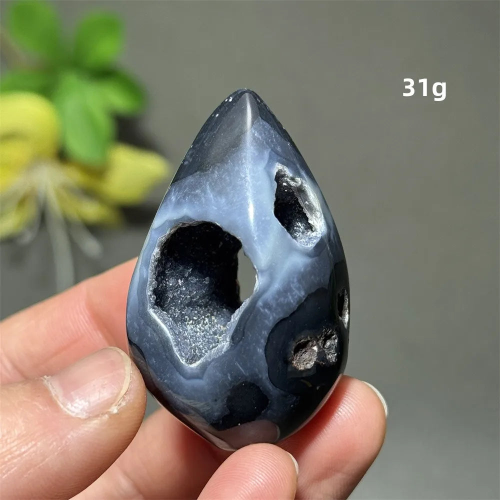 Natürlicher schwarzer Achat, Kristallloch, eiförmiger Kristall, Heilung, spirituelle Meditation, Mineralquarz, Aura, Energie, Heimdekoration