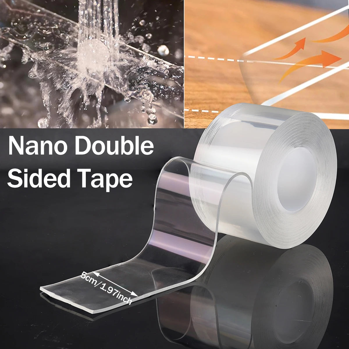 2mm Superstarkes Doppelseitiges Nano-Klebeband Transparenter Nahtloser Wasserdichter Streifen Hochhaftendes Wiederverwendbares Heimdekoration-Klebeband Werkzeug