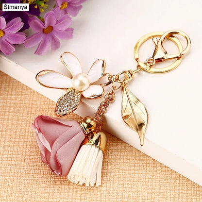 Tuch blume schlüssel Ring Chiffon quaste auto schlüssel ketten Dame paar tasche Neue mode charme blume schlüsselbund Party Geschenk K2029