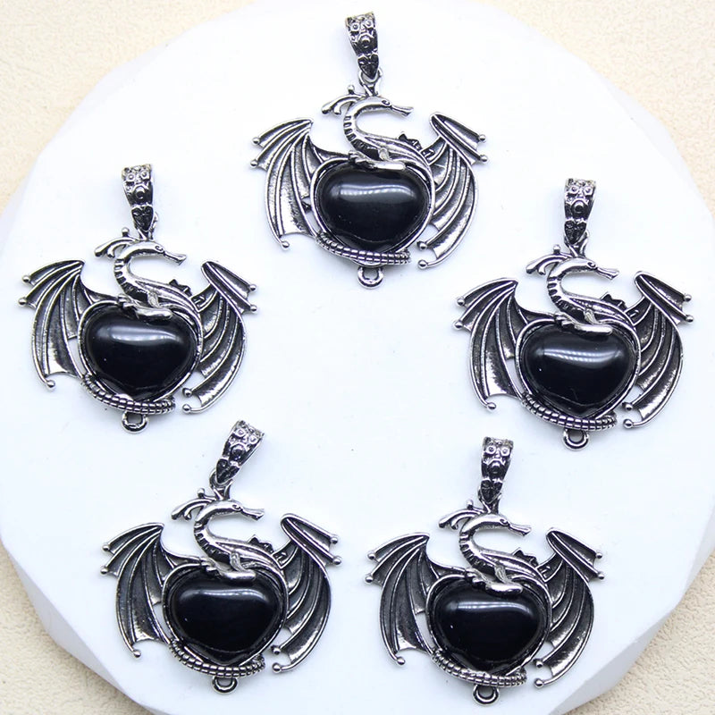 10 Stück bunte Drachen Naturstein Amethyst Quarz Kristall Herz Perle Anhänger für DIY Schmuck Halskette Anhänger Frauen Geschenke