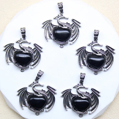 10 Stück bunte Drachen Naturstein Amethyst Quarz Kristall Herz Perle Anhänger für DIY Schmuck Halskette Anhänger Frauen Geschenke