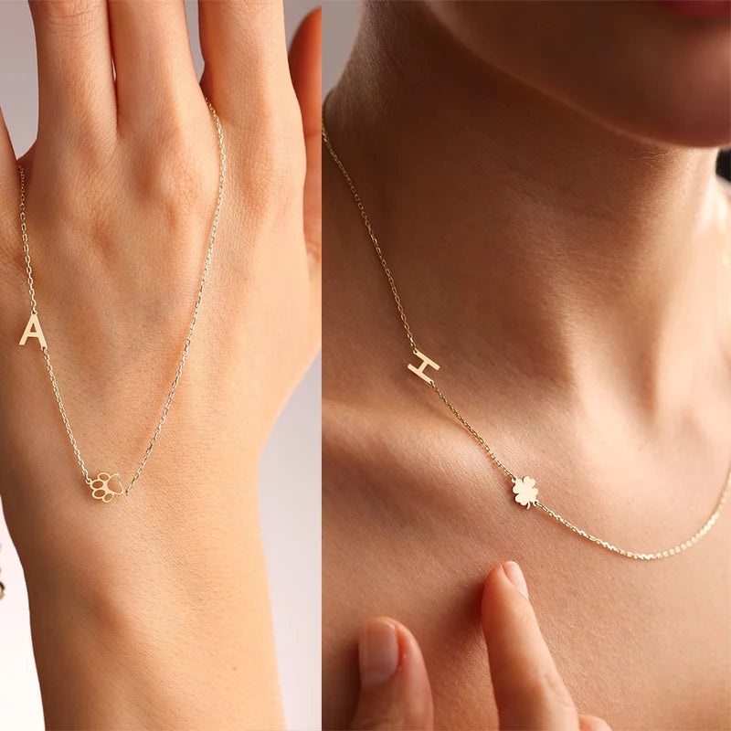 Lemegeton Personal isierte erste Halskette Edelstahl Schmuck A-Z Brief Anhänger mit Haustier Pfote Klee Symbol Halskette Geschenke