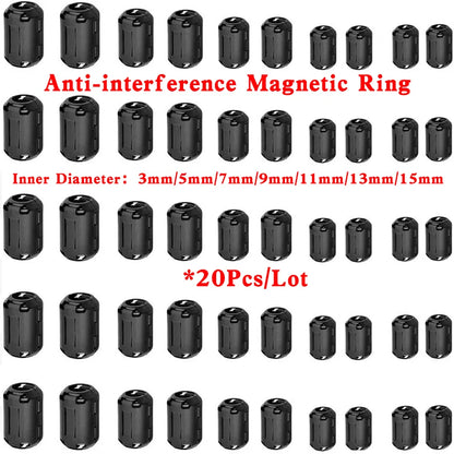 20pcs 3.5/5/7/9/13/15mm Ringkern Ferrit perlen klemme Choke-Spule emi rfi Rausch filter clip Schnapp kabel für schwarzes magnetisches Aufschnappen