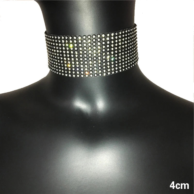 FestivalQueen Luxus-Halsband mit glitzernden Strasssteinen für Damen, breite Kragenkette, Promi-Schmuck, Geschenke, Bar, Nachtclub 2024