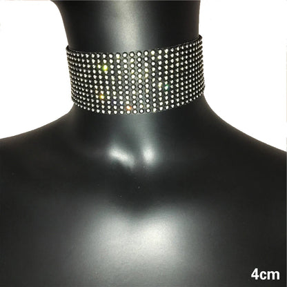 FestivalQueen Luxus-Halsband mit glitzernden Strasssteinen für Damen, breite Kragenkette, Promi-Schmuck, Geschenke, Bar, Nachtclub 2024